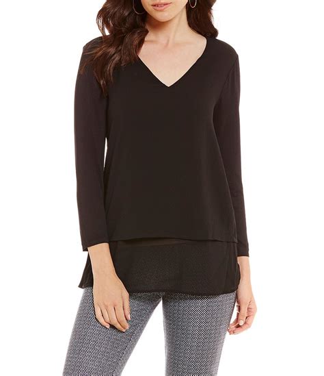 michael kors v neck women|MICHAEL Michael Kors Mixed Woven Knit Layered Hem V.